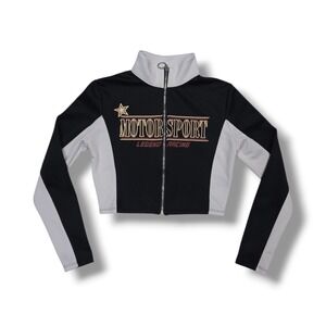 Julia by Love J‎ Women's Motorsport Cropped Full Zip Jacket Black & White Size S